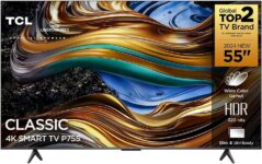 Smart TV 55” Ultra HD 4K TCL 55P755 LED com Google TV, Dolby Vision e Atmos, HDR10+, Wi-Fi, Bluetooth, Google Assistente e Design sem Bordas